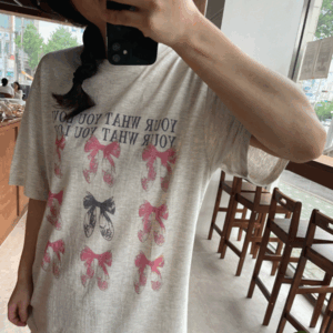 발레 리본 오버핏 라운드넥 반팔 티셔츠